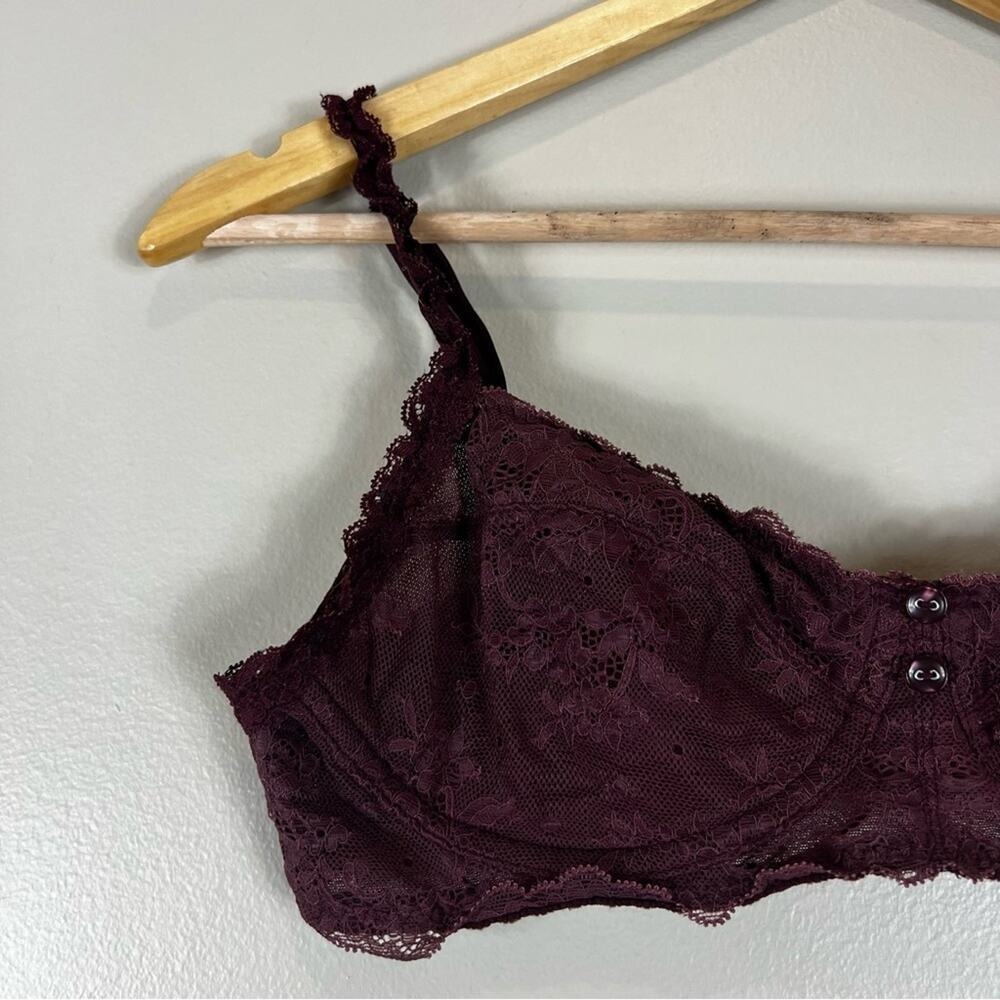 Aerie Floral Lace Unlined Underwire Bra Burgundy Romantic Longline Size 34B - Picture 3 of 4